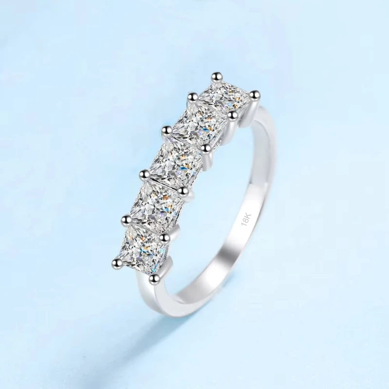 Women Engagement 18K White Gold Wedding Band 5pcs Moissanite Diamond 2CT Wife Birthday Gift PT950 Platinum Girl Valentine's Day