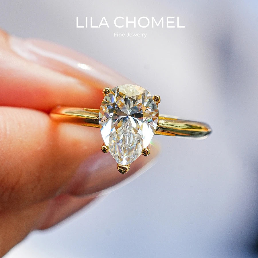 Women Engagement 18K Gold Wedding Band 2CT Pear Moissanite Diamond Wife Valentine's Day Rings Girl Friend Birthday Gift Jewelry