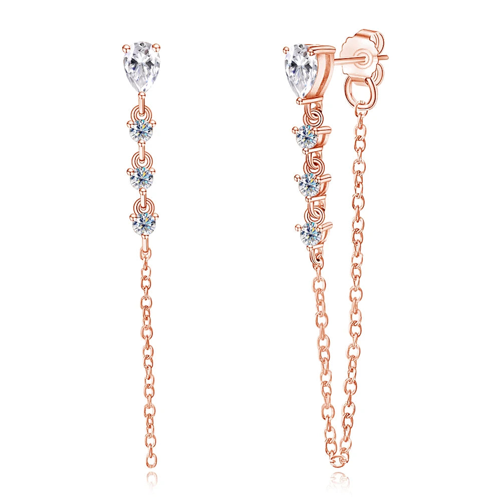 Pear Cut Moissanite Tassel Earrings | D VVS1 Silver Drop earrings