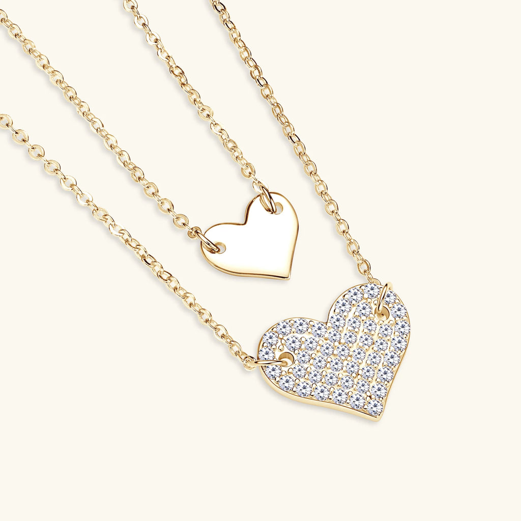 Full Moissanite Heart Pendant Necklace Original 925 Sterling Sliver Double Layered Clavicle Chain For Women Plated 18k Jewellry