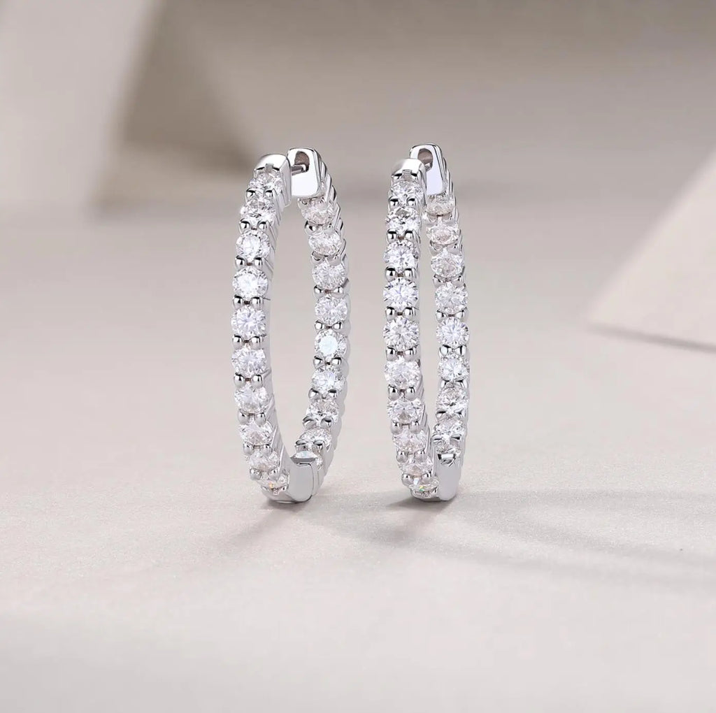 Hoops 925 Sterling Silver 2.5mm Moissanite Earrings for Women Engagement Wedding Valentine's Day Anniversary Gift Jewelry
