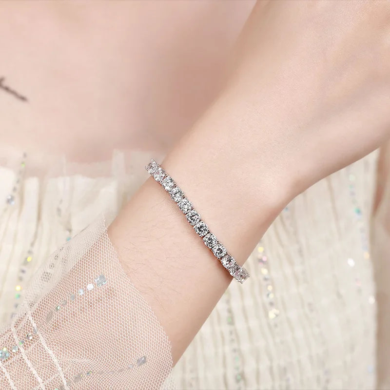 Moissanite Tennis Bracelets 5mm for Women 925 Sterling Silver White Gold Bangle Wedding Sparkles Lab Diamond Bracelet GRA