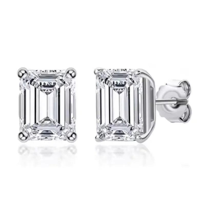 D VVS1 Emerald Cut Moissanite Studs | S925 Silver 0.5-2ctw