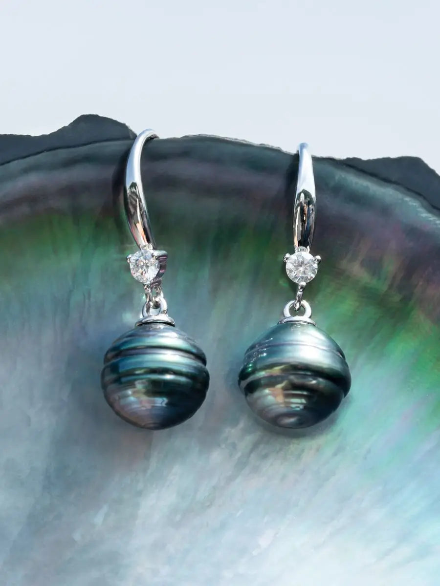 9-11mm Natural Tahitian Black Pearl Earrings