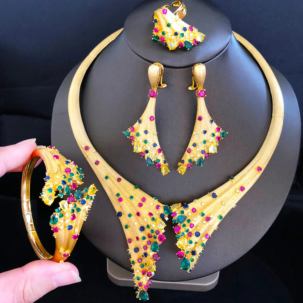 4pcs African Dubai Jewelry Sets for Weddings