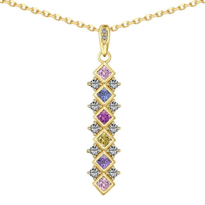 Sparkling Lab Sapphire High Carbon Diamond Gemstone Pendant Necklace 18K Gold Plated 925 Sterling Silver