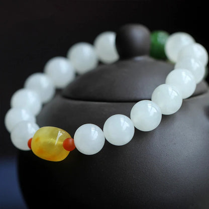 Hand String For Women Elegant Hetian White Jade Buddha Beads