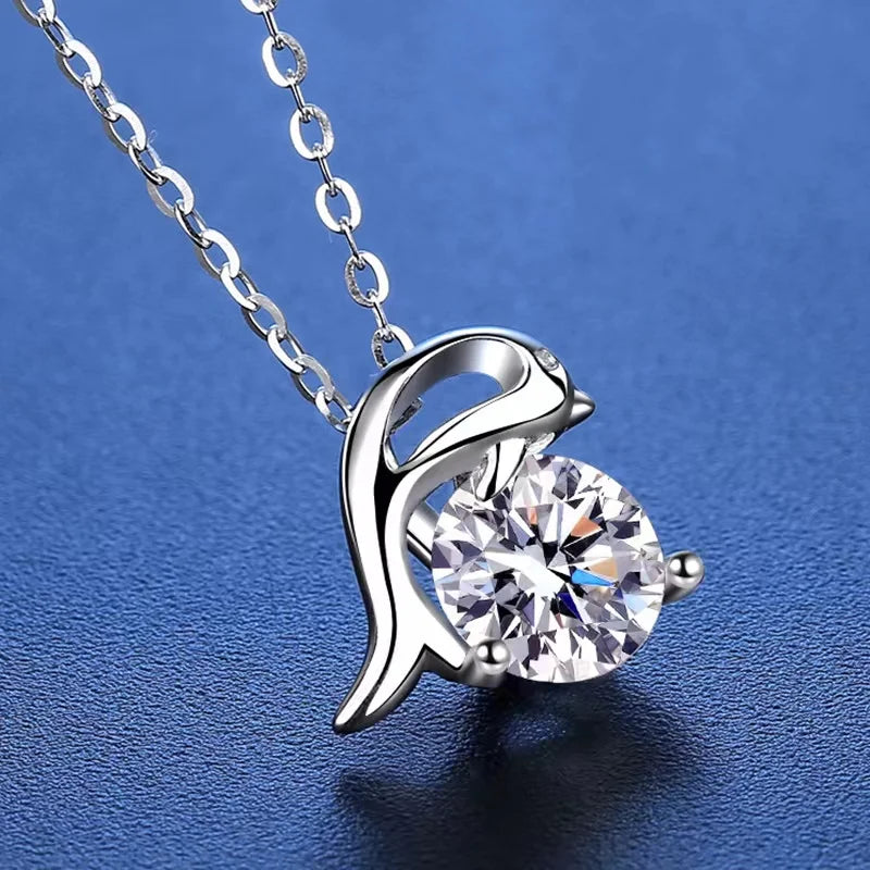 1ct Moissanite Dolphin Necklace