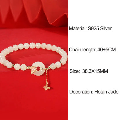 Hetian Jade S925 Sterling Silver Butterfly Tassel Bracelet