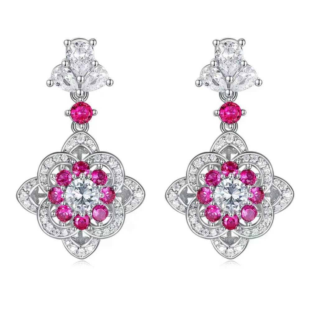 Lab Sapphire Ruby High Carbon Diamond Gemstone Drop Earrings 925 Sterling Silver 5MM Round Cut