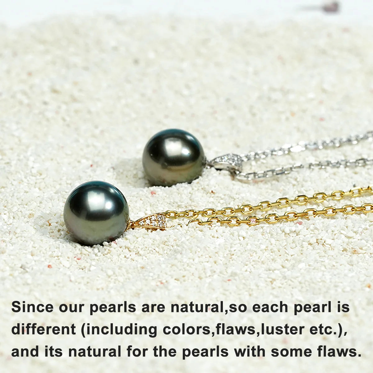 18K Gold Diamonds Pendant 10-11mm Natural Tahitian Black Pearl Silver Chain