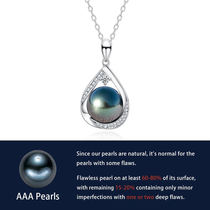 12-13mm Natural Tahitian Black Pearl Moissanite Diamond Pendant