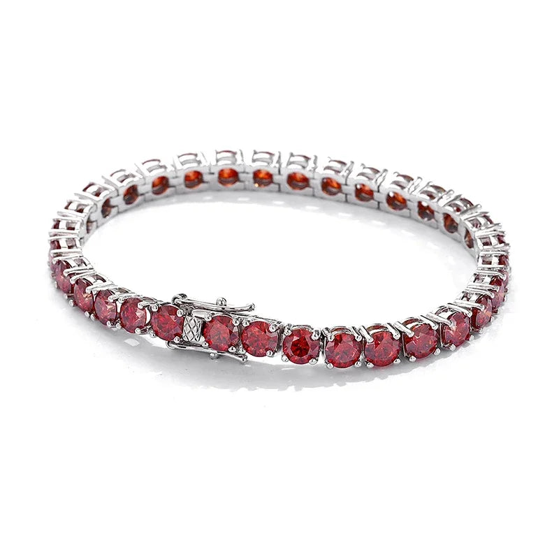 Red and White All Moissanite Tennis Bracelets for Women Man s925 Sterling Silver with White Gold Plated Hip Hop Bracelet
