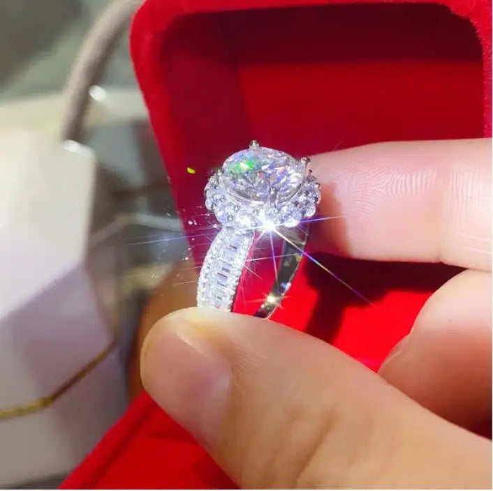 5ct D Color Big Moissanite Rings For Women S925 Sterling Silver Bands Plated 18k