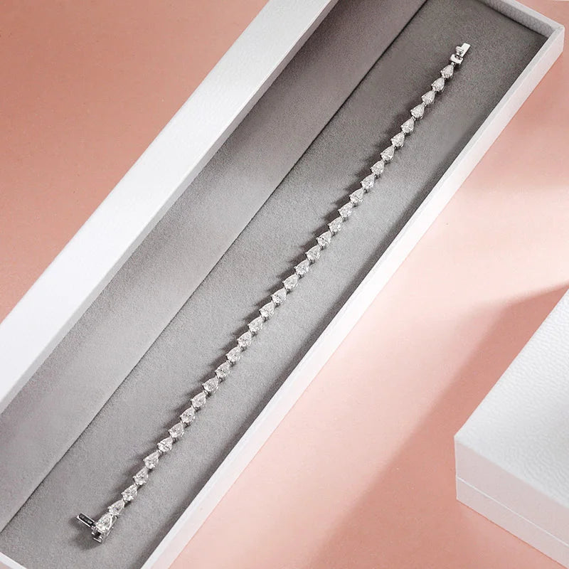 Pear Cut Moissanite Tennis Bracelet 0.35/0.5CT GRA Certified for Women Luxury Quality Jewelry Sterling Silver 925 Chain