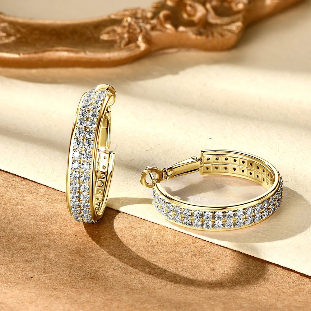 Hoop Earrings for Women Sparkling Brilliant Cut S925 Sterling Silver Plated 18k Wedding Jewelry 1.9mm All Moissanite