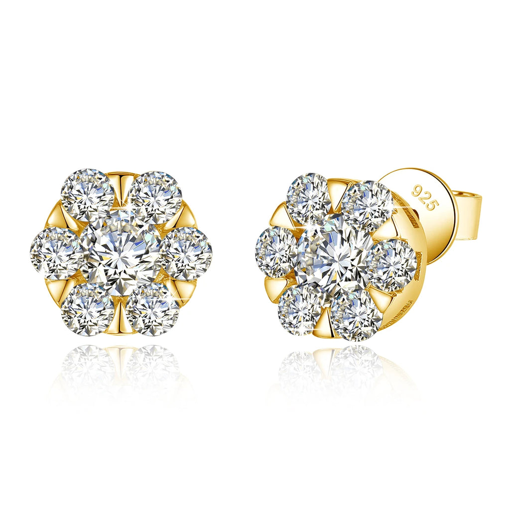 Yellow Gold Flower Moissanite Earrings Trending Jewelry