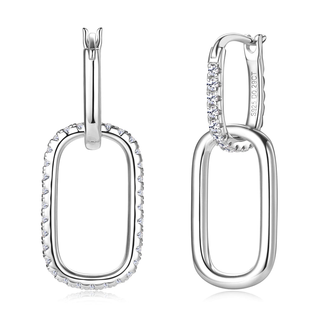 925 Sterling Silver Paperclip Earrings 1.4mm Full Moissanite Hoop Earring for Women Plated 18k Wedding Jewelry GRA