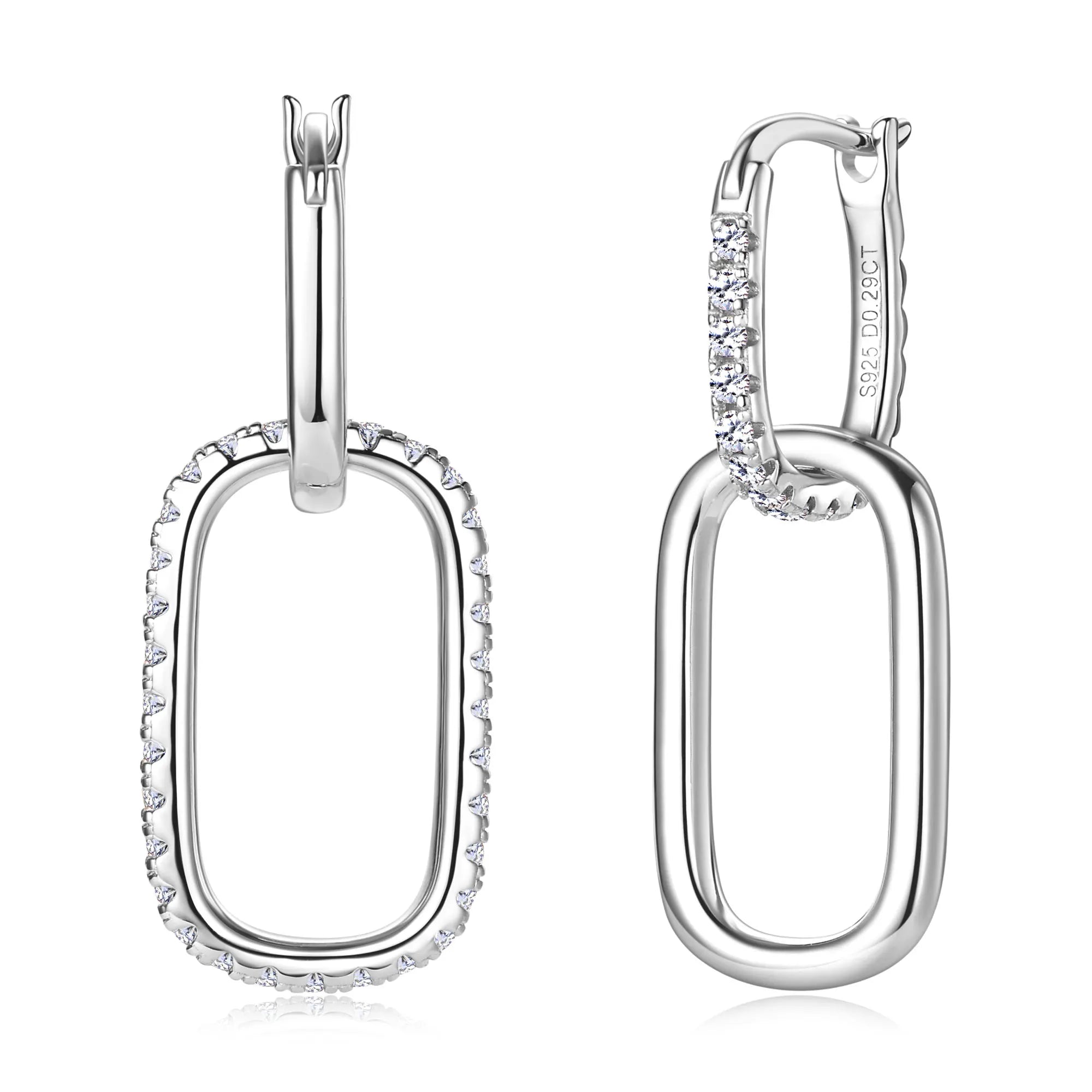 925 Sterling Silver Paperclip Earrings 1.4mm Full Moissanite Hoop Earring for Women Plated 18k Wedding Jewelry GRA