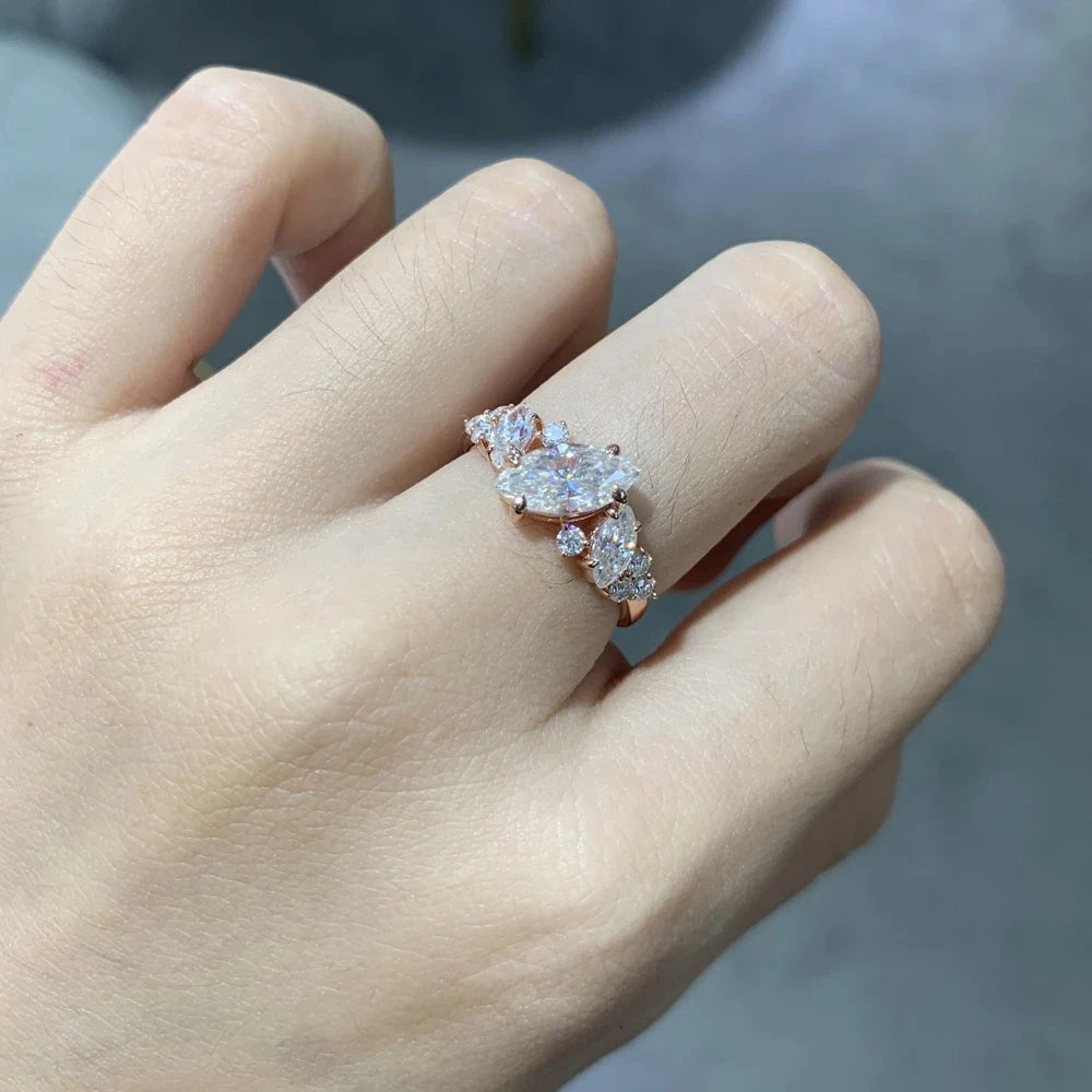 Moissanite Rings for Women Gift 100% S925 Sterling Silver Plated 18K 1.78ct Marquise Cut D Color