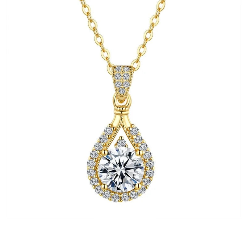 Girl Friend Valentine's Day 18K Gold Daughter Birthday Gift Necklaces 1CT Moissanite Diamond Women Wedding Water Droplet Pendant