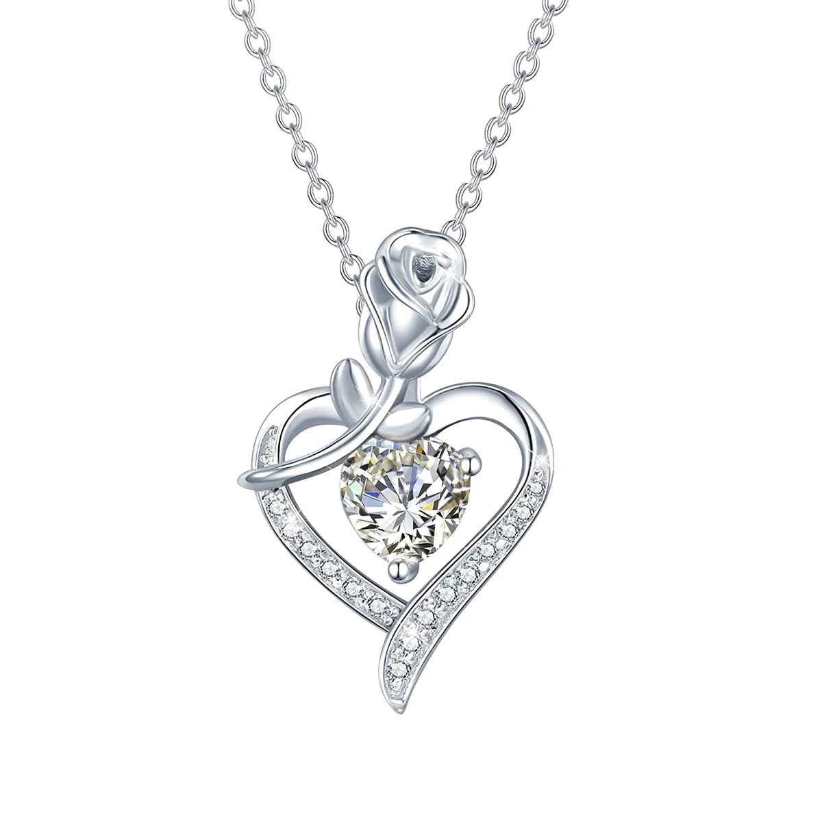 Moissanite Necklace For Women Heart Pendant Luxury Rose Flower