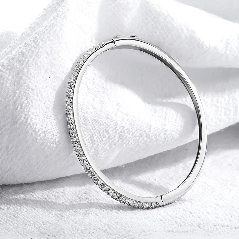 All Moissanite 1.5mm 2.3CT Bangle for Women Luxury Quality Jewelry S925 Sterling Silver Bracelets Birthday Christmas Gift
