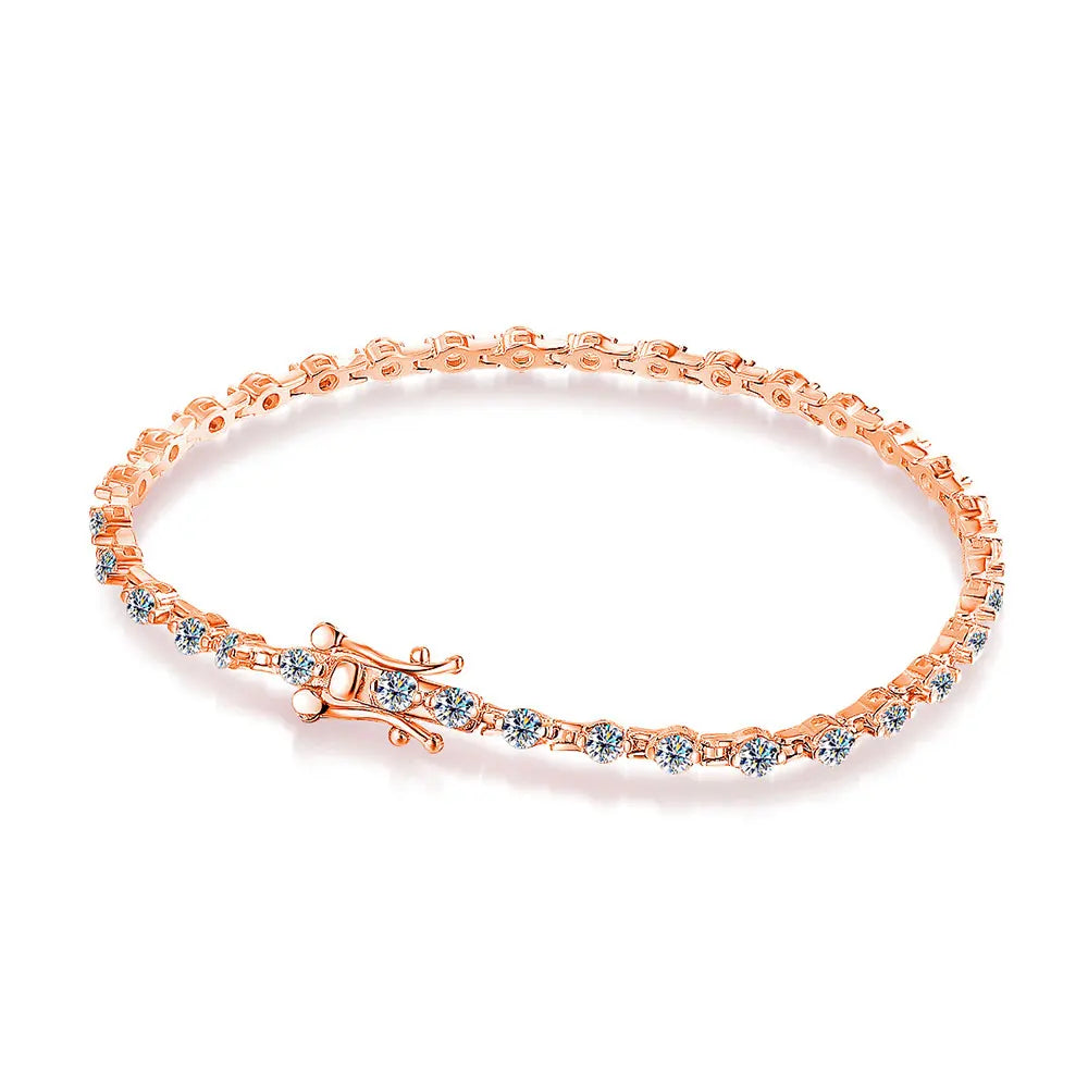 Moissanite Tennis Bracelet Solid s925 Sterling Silver Plated 18k White Gold 3mm D VVS1
