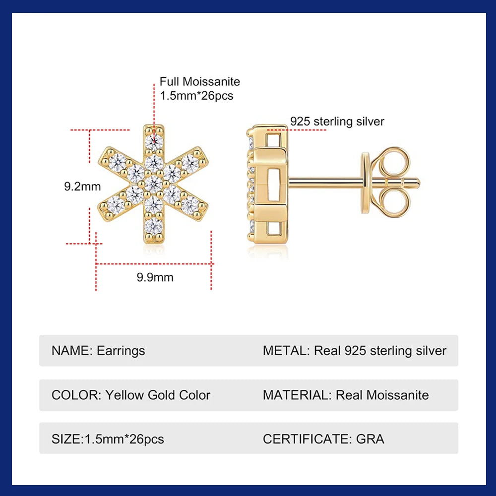 925 Sterling Silver 18K Gold Plated Stud Earrings 1.5mm Sparkling Moissanite Earrings for Women Piercing Jewelry Gift