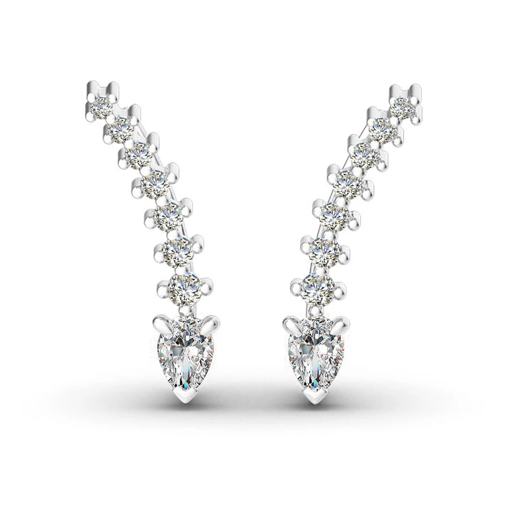 Moissanite Clip On Earrings With Hole In The Ear 925 Sterling Silver Tear Drop