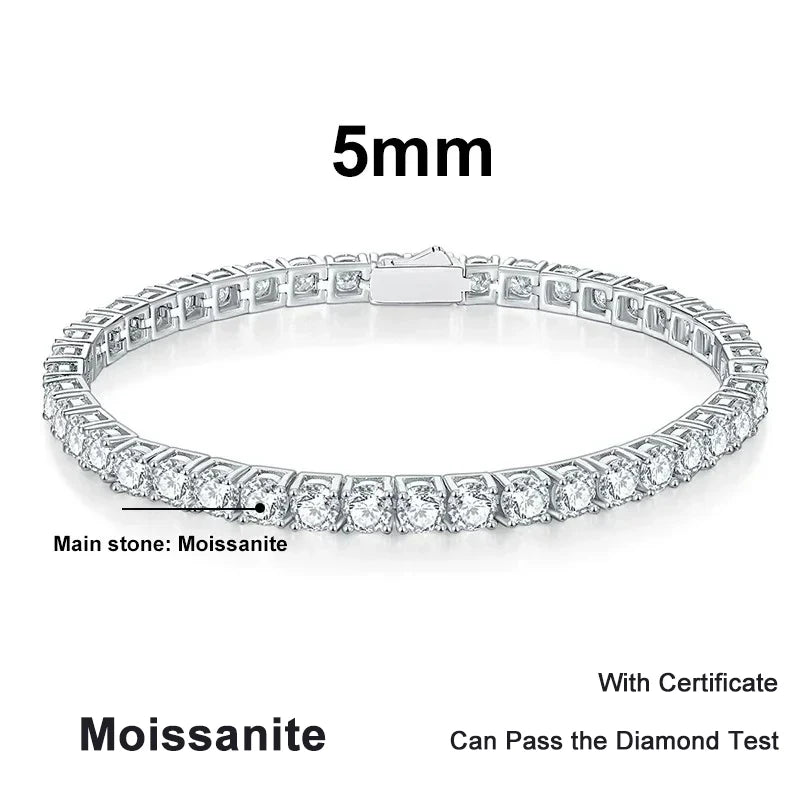 Moissanite Tennis Bracelet Original s925 Sterling Silver 3mm 4mm 5mm 6.5mm Lab Diamond Bracelets for Women Men Chains