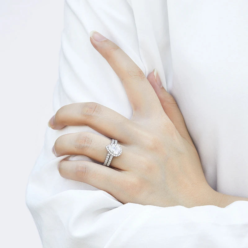 Moissanite Ring Set Pear 1.5 Carat Engagement Wedding 925 Sterling Silver Rings For Women Jewelry