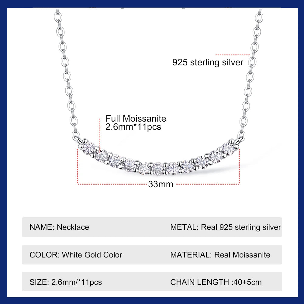 Full Moissanite Necklace S925 Sterling Silver Plated 18k White Gold Smile Necklaces for Women Birthday Gift 2.6mm