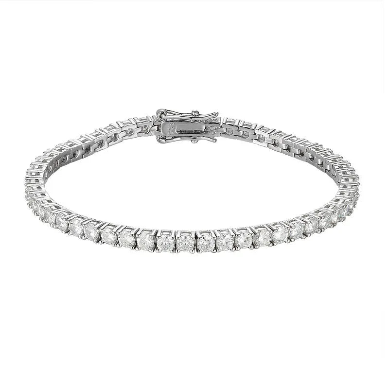 Moissanite 2mm Tennis Bracelet 925 Sterling Silver Plated White Gold Bracelet for Women Man Sparkling Party Jewelry