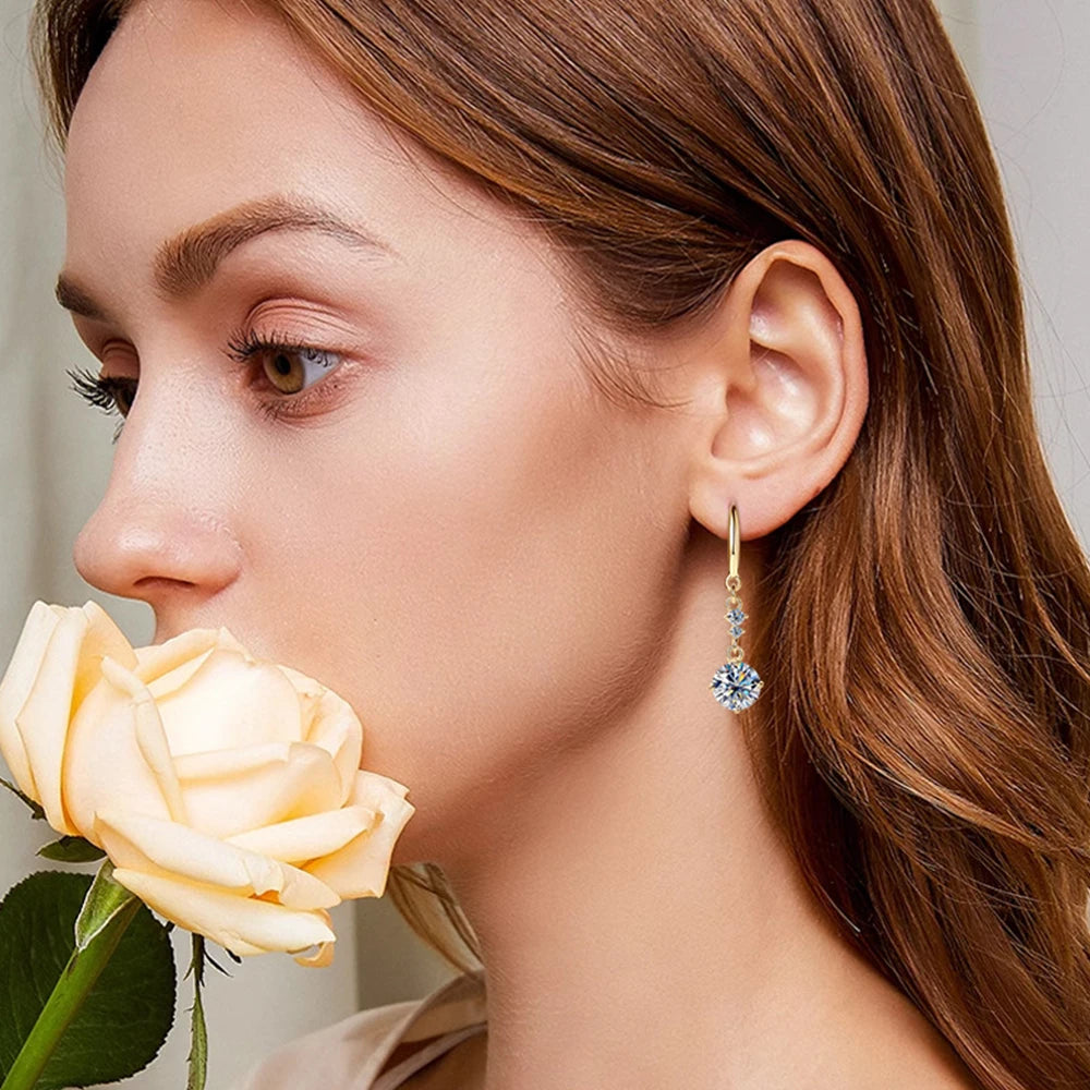 Moissanite Drop Dangle Earrings 1.0ct Diamond Earrings 925 Sterling Silver Gold Silver Color Hook Earring for Women Jewelry GRA