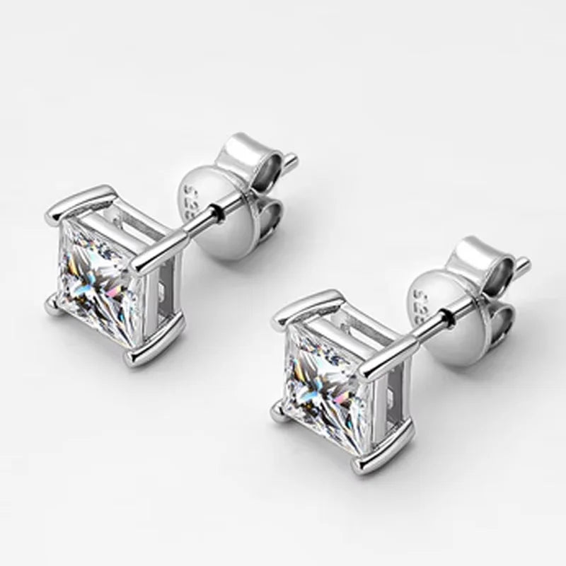 D VVS1 Emerald Cut Moissanite Studs | S925 Silver 0.5-2ctw