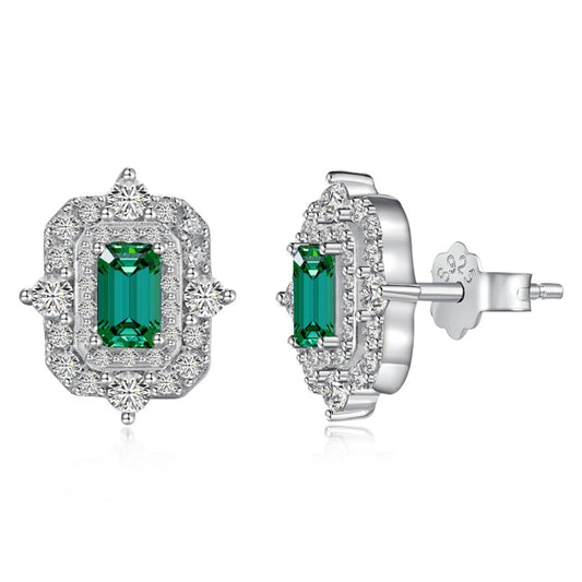 925 Sterling Silver Emerald High Carbon Diamond Gemstone Ear Studs