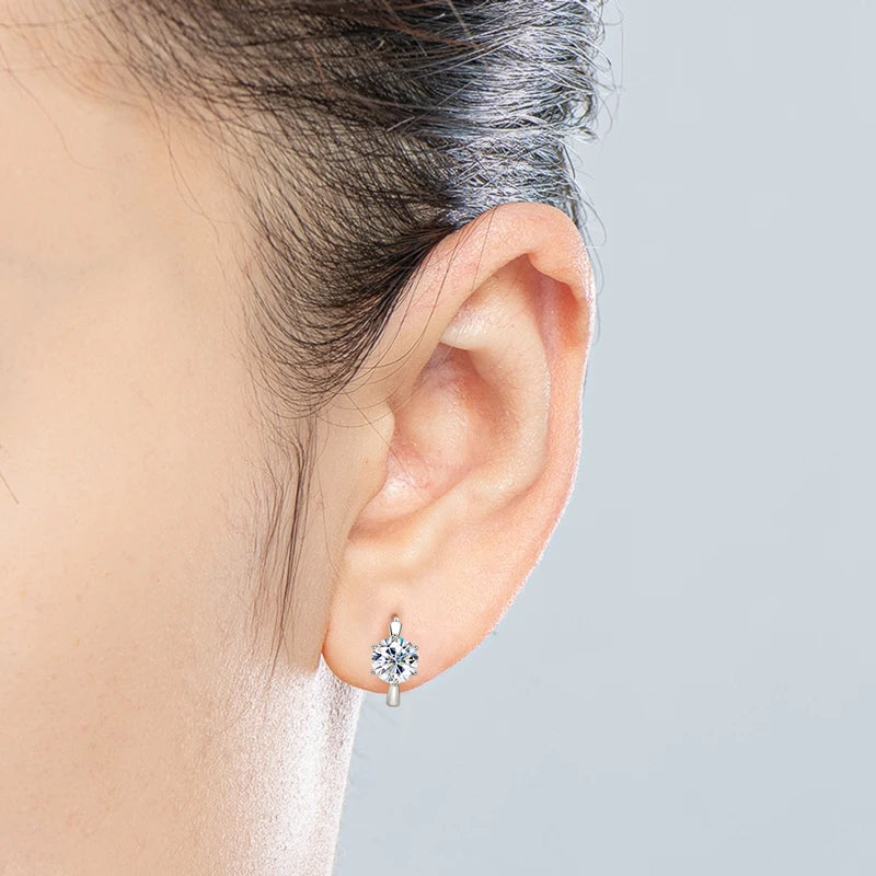 6-Prong Round Cut Moissanite Earrings 925 Sterling Silver