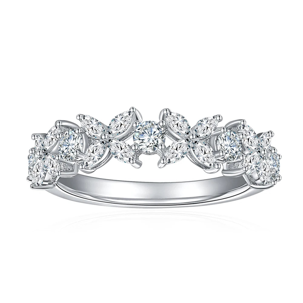 Moissanite Row Rings For Women 100% S925 Sterling Silver Plated 18K Horse Eye Cut D Color