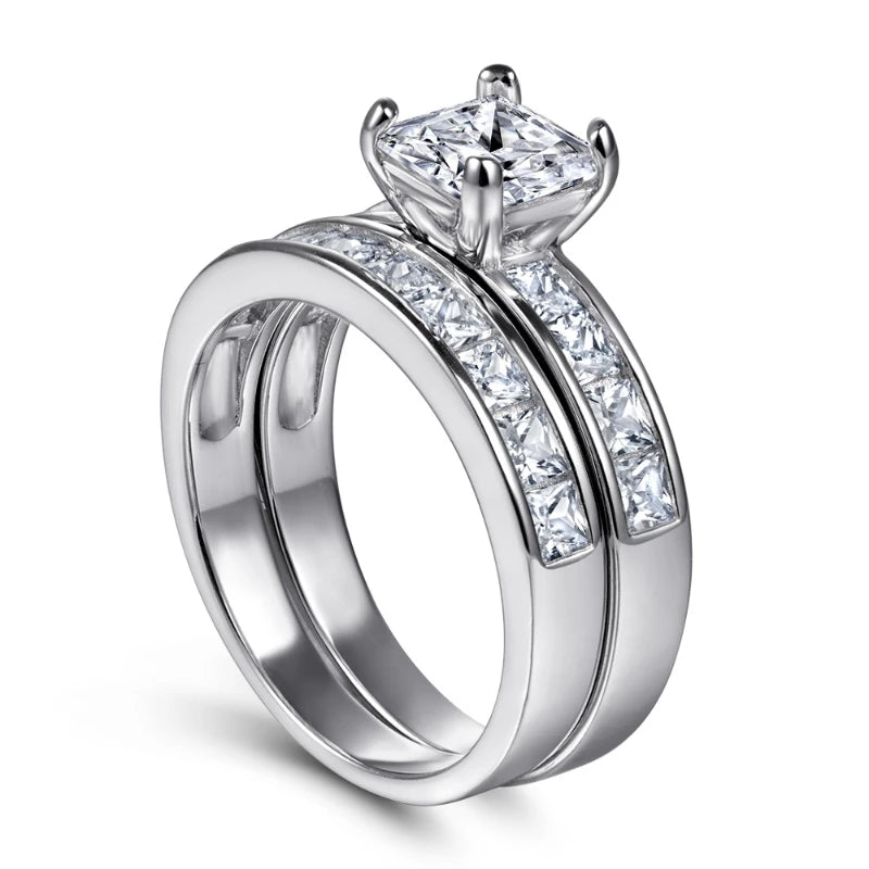 Moissanite S925 Sterling Silver Ring Set Princes 1.2 Carat Engagement Wedding Ring Set Women