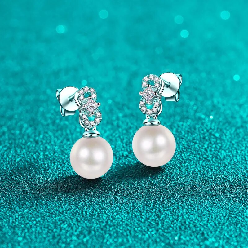 Moissanite Pearl Drop Earrings