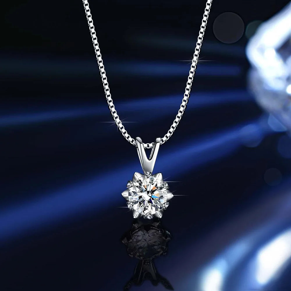 S925 Sterling Silver Pendant Necklace with Moissanite Carat Snowflake Six Claw Inlay Korean Style Foreign Trade Jewelry