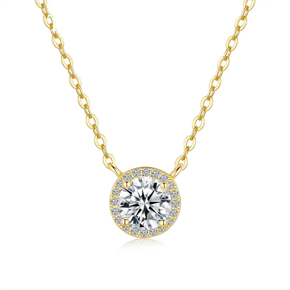 1ct Round Pendant for Women 14K Gold Full-inlaid Moissanite Necklace Diamond Pendant, Gothic Fine Jewelry Necklace for Her
