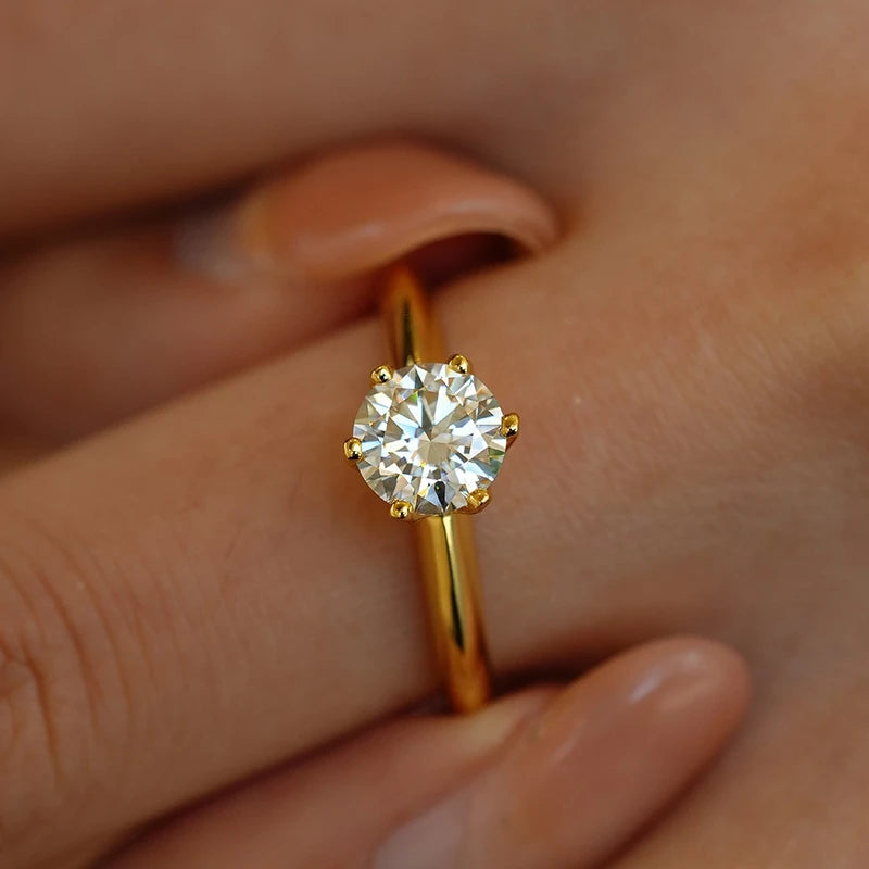 Classic Women Wedding Band 18K Gold Engagement Rings 1/2CT VVS1 D Color Moissanite Diamond Girl Birthday Gift Party Fine Jewelry