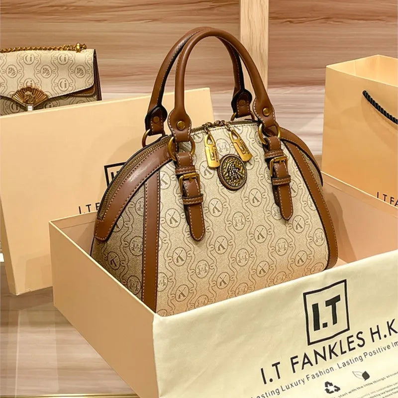 High-end leather shoulder bag designer retro crossbody bag