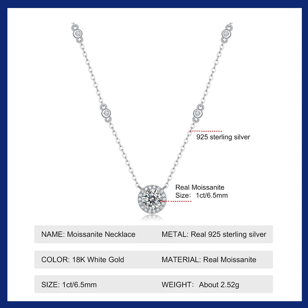 Certified 1CT Moissanite Necklace for Women D Color Lab Created Diamond 925 Silver Chains Original Certified Jewelry With GRR