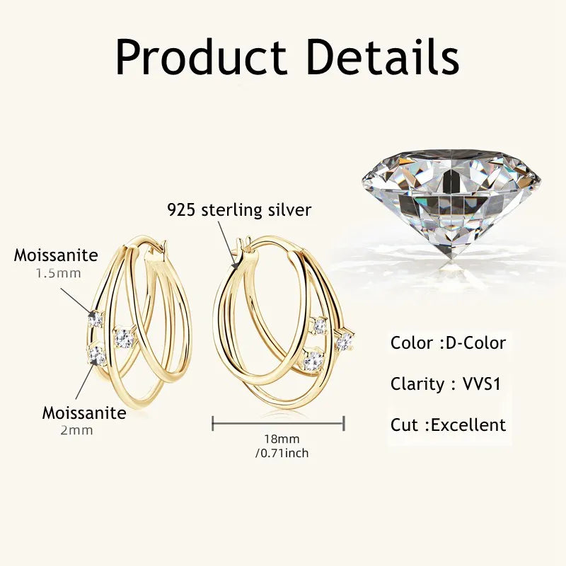 Circle Earrings For Women 925 Sterling Silver Moissanite Hoop Earring