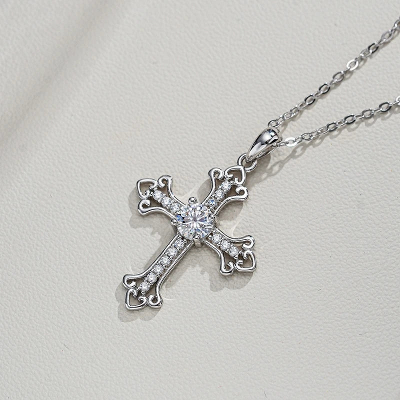 Women Thanksgiving 18K White Gold Girl Birthday 0.5CT Moissanite Diamond Cross Pendant Men PT950 Family Christmas Gift Necklaces