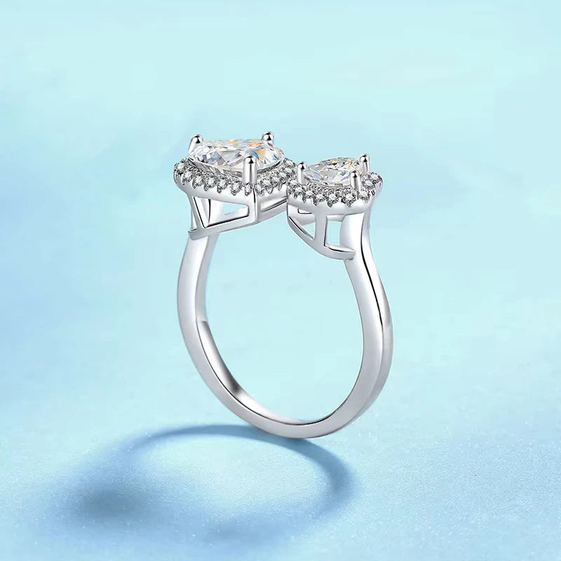 WOMEN Double Heart 18K White Gold Wedding Band VVS1 D Color 2.5CT Moissanite Diamond Valentine's Day Girl Birthday Gift Rings