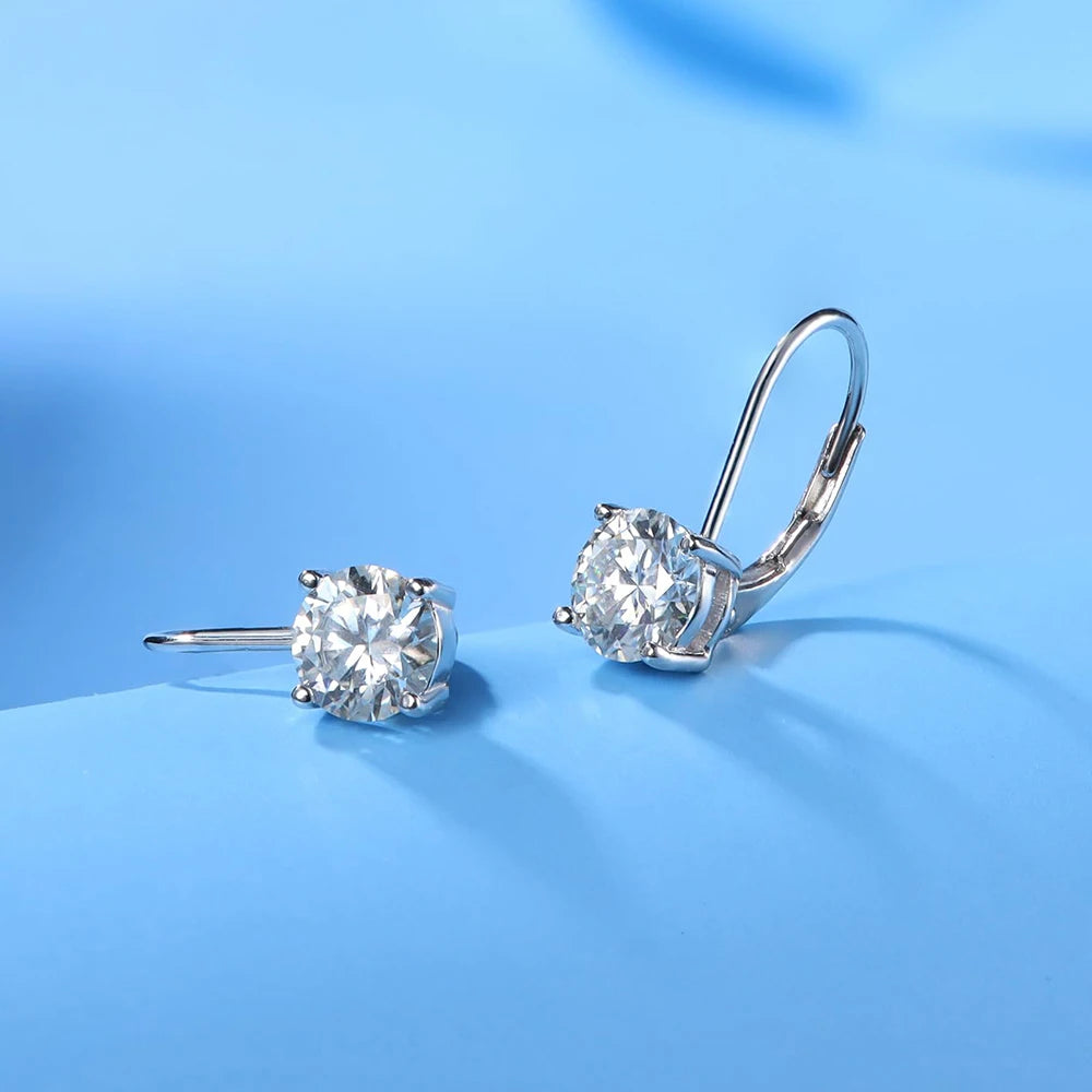 1CT Moissanite Earrings for Women 6.5mm D Color Brilliant Round Cut Lab Created Diamond Earring Pure 925 Silver Hoops